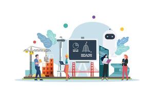 Engineer class with miniature people vector