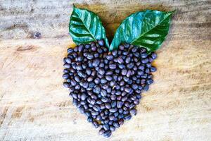 black Coffee cherries in the basket top view in heart shape photo