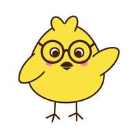 Cute little chicken in glasses cartoon character isolated on white background. Art illustration in flat style. A separate element for your desing. vector