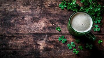 St patrick's day cup of coffee on wooden background photo
