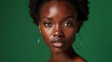 A captivating subject with a striking presence on a dark green background. photo