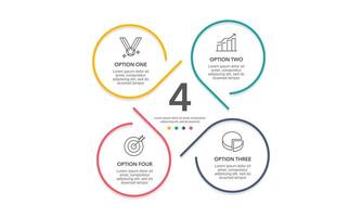 Workflow lines infographic. The pie chart is divided into 4 parts. Presentation, Plan, Information and Strategy. vector