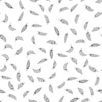 Seamless pattern with hand drawn ink feathers. Monochrome design for fabric, wrapping paper, boho wedding stationery, rustic branding, Easter projects, or farm-themed packaging and crafts. vector