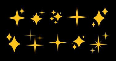 Set of sparkle star icon. Star, shining sparkle templates. Blink gold twinkle, sunburst star shapes. Abstract magic light flare minimalist collection. Yellow stars patterns pack. Flat design elements. vector