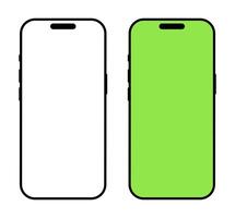 Set of smartphones. Mobile phone with green screen mockup. Gadget flat symbol. Device front view minimal icon. Simple sign for website design, ui, mobile apps. Blank smart phone screen frame templates vector