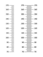 Height chart from 70 to 170 centimeters. Set of mockups for wall growth sticker. Meter wall or growth ruler template. Black graphic illustration. vector