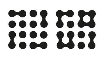 Connected dots signs. Innovation abstract symbols. Circles simple organic patterns. Metaball minimalist icons. Point movement layout. Connected blobs element. Metaballs transition. Flat trendy logos. vector