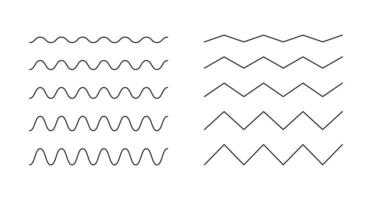 Wavy, curvy lines pattern. Minimal undulate borders, transverse lines. Sine, fluid, air, wind signs mockup. Water, river, lake, sea, ocean symbols. Outline graphic template. vector