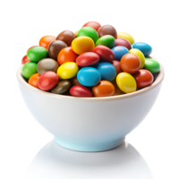 A bowl full of colorful candy isolated on transparent background coated chocolates a delightful assortment of sweets png