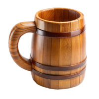 A Detailed Closeup of a Wooden isolated on transparent background BarrelShaped Beer Mug with a Curved Handle png