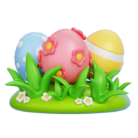 Colored eggs hidden in the grass isolated. Happy Easter Day decoration icon. 3D render illustration png