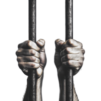 Desperate hands grasping metal bars a powerful image of confinement A stark representation of imprisonment struggle and a yearning for freedom png