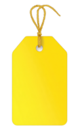 Bright yellow tag with string isolated on Perfect for labels pricing or identifying items Simple clear design on transparent background png