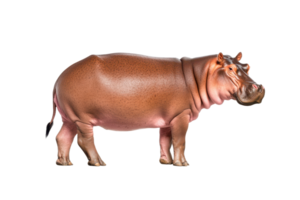An isolated hippopotamus with a glossy hide stands in profile on a backdrop showcasing its massive size and unique skin texture png