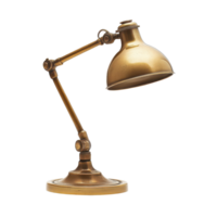 Classic brass desk lamp featuring an adjustable arm and dome shade emanating vintage charm Isolated on transparent backdrop for easy integration png