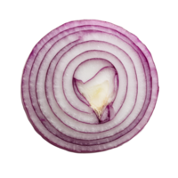 A vibrant red onion slice displays its concentric rings on a The patterns of the rings make it interesting and unique png