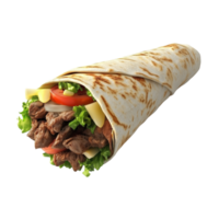 Delicious wrap filled with grilled meat lettuce tomato cheese and onion a flavorful combination in soft flatbread Ready to eat png