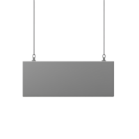 flotante gris panel suspendido por Delgado cables en contra un transparente fondo ofrecimiento un moderno minimalista estético para versátil aplicaciones png
