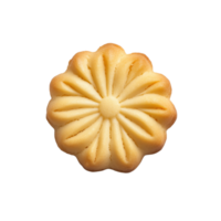 Close-up of a flower-shaped cookie with a symmetrical design isolated on a A visually appealing treat png