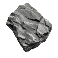 A gray rock with a layered texture isolated on a transparent background The rock has sharp edges and a rugged natural appearance png