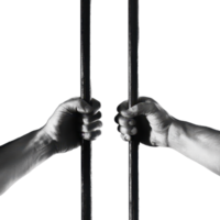 manos agarre prisión barras un rígido imagen de confinamiento en contra un vacío el monocromo tonos enfatizar desesperación y el lucha para libertad png