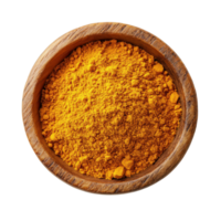 Turmeric powder in a wooden bowl The vibrant yellow spice is ready to add flavor and color to your culinary creations png