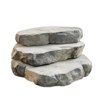 Three-tiered rock formation against a transparent background creating a natural and minimalist display platform png