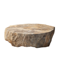 Isolated stone pedestal with a round natural shape and rough texture against a transparent backdrop Ideal for showcasing products png