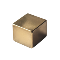 Metallic Cube A solitary geometric form with a warm brushed metallic texture against a stark contrasting background png