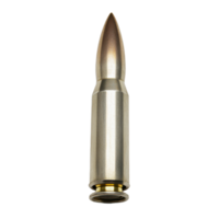 Single bullet ammunition on a transparent background showcasing the cartridge's design and metallic components png