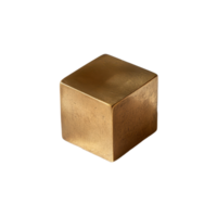 A solitary cube with brass like coloring presented on a transparent background allowing versatility for design and integration png