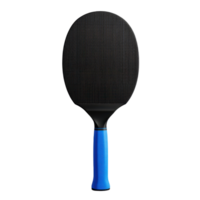 Close-up of a sleek ping pong paddle with a surface and a blue handle isolated against a dark background Ideal for table tennis png