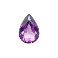 A faceted teardrop-shaped purple gemstone shimmers against a stark highlighting its intricate cuts and vibrant color png