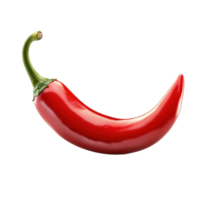 A vibrant red chili pepper with a smooth glossy surface and a gently curving shape isolated against a transparent backdrop png
