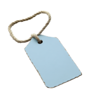 Light blue tag with rough edges and attached string The tag hangs diagonally against a for a clean modern look png
