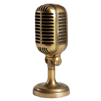 Classic golden microphone A retro-style audio device Perfect for broadcasts singing recording and performances Nostalgic design on a png