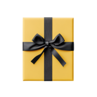 Gift presentation featuring a gold-colored box tied with a ribbon and a bow standing against a dark transparent backdrop png