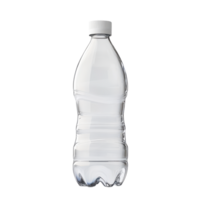A clear plastic bottle with a cap stands upright showcasing its simple design and filled with a clear liquid isolated on a png