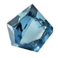 A captivating multifaceted translucent blue gem cut in a unique shape stands out against a stark backdrop in this striking image png