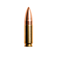 Ammunition on Close-up of a single shiny bullet with a copper tip and golden casing isolated on a dark background Focused and ready png