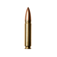 Close-up of a copper and brass bullet on a transparent background showing detail and design Sharp and clear illustration of ammunition png