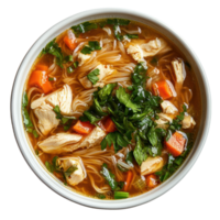 A delicious bowl of chicken noodle soup featuring carrots parsley and noodles in a savory broth served in a bowl png