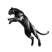 Leaping panther silhouette Sleek feline mid-jump against transparent backdrop capturing agility and wild power in simple elegance png