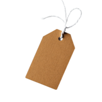 Isolated brown paper tag with string Perfect for price tags or gift labels offering a rustic touch against a transparent backdrop png