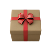 A gift box wrapped in craft paper and tied with a red ribbon centered on a transparent background A festive and clean representation png