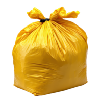 Bright yellow plastic garbage bag filled and tied isolated on a transparent background Simple clean and practical item png