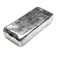 A shiny rectangular metal ingot reflects light The simple design shows raw unrefined metal in its basic geometric form on a dark background png
