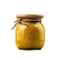 Jar of mustard condiment with a rustic twine tie Culinary delight for sandwiches hotdogs or sausages. The perfect addition to any meal png