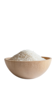 Rice in Wooden Bowl A simple image showing a bowl of uncooked rice ready for cooking against a plain png