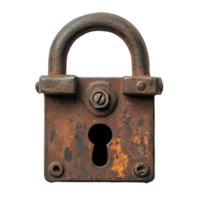 Weathered padlock with visible rust Illustrates security aging and decay with its corroded metal surface Perfect for representing forgotten access png